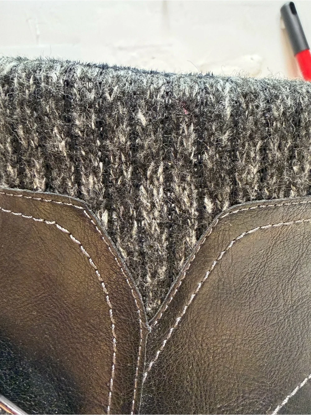 Women's Black Ankle Booties with Knit Collar and Buckle